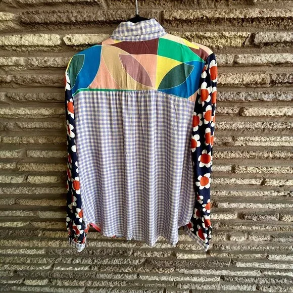 Maeve Anthropologie La Paz Contrast Patchwork Button Front Shirt Size Large NWT - Picture 6 of 11